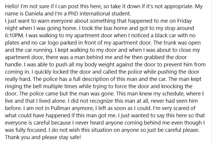 PullmanPolice's tweet photo. We understand that there is some concern surrounding a student post regarding an incident that took place Friday evening. 

Here is what we can tell you: https://t.co/KSqa4eS77u https://t.co/s11FyVRqMM