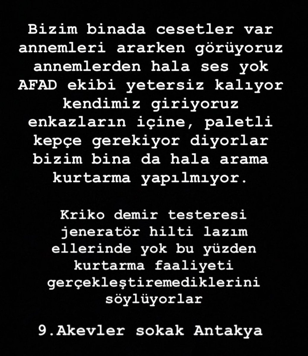 erdemsnmz's tweet photo. Arkadasımın ailesi enkaz altında. Lutfen acil yardım lutfen 🙏 @AFADBaskanlik @haluklevent @ahbap https://t.co/WdWiEfLPvK