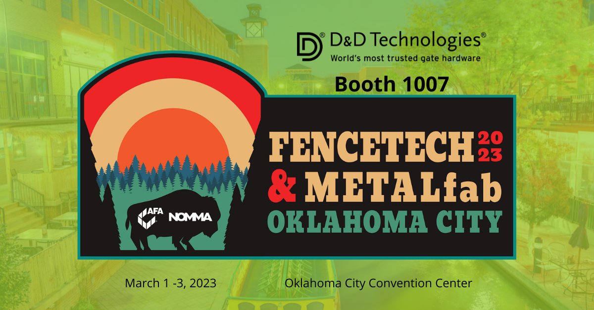 DDTechGlobal's tweet image. Register to attend #Fencetech2023 now, and don&apos;t forget to stop by Booth 1007 for a chance to learn more about D&amp;amp;D Technologies. #fenceindustry 

okt.to/a2ALCw