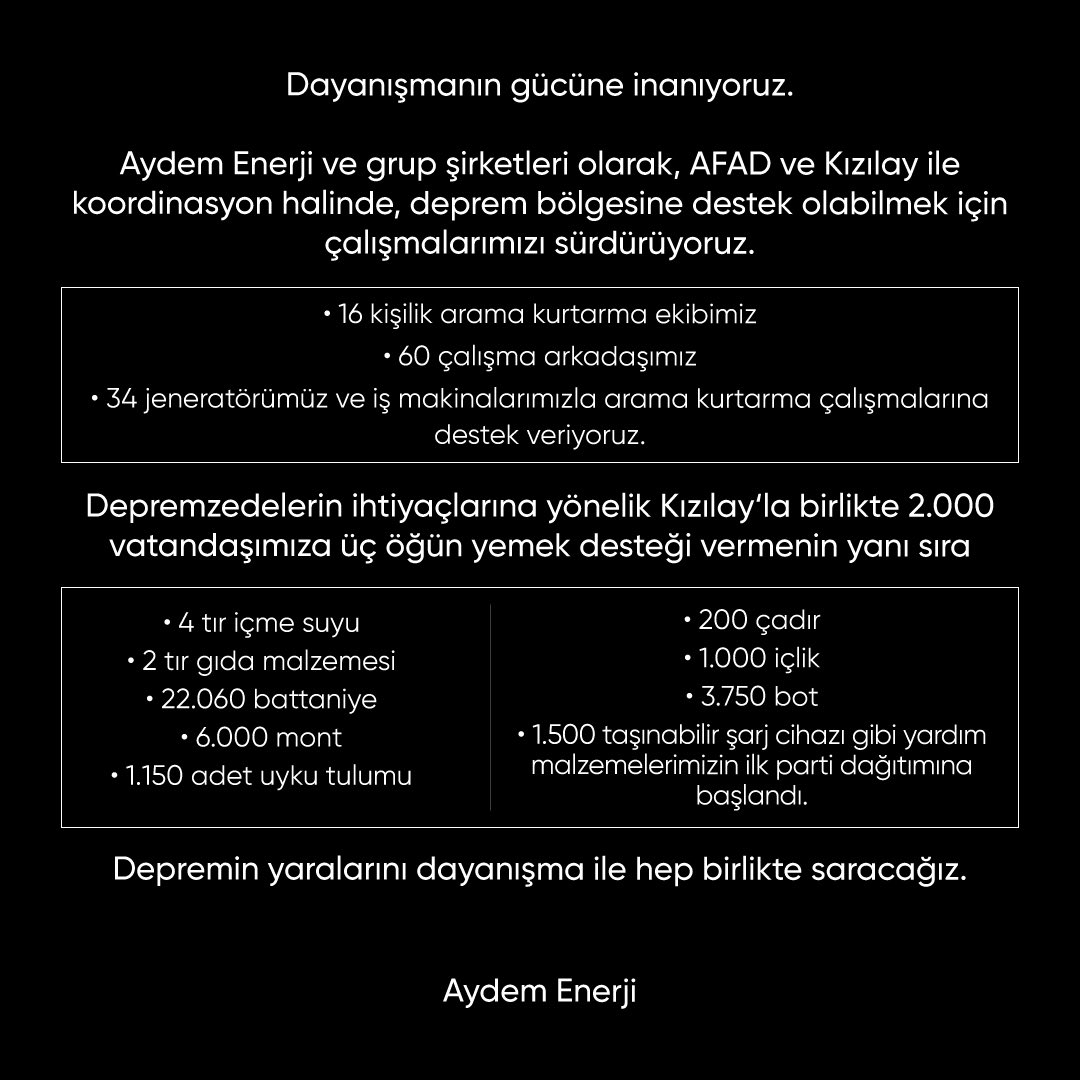 enerji_aydem's tweet photo. Depremin yaralarını dayanışma ile hep birlikte saracağız! https://t.co/KLnZ5Ls2lS