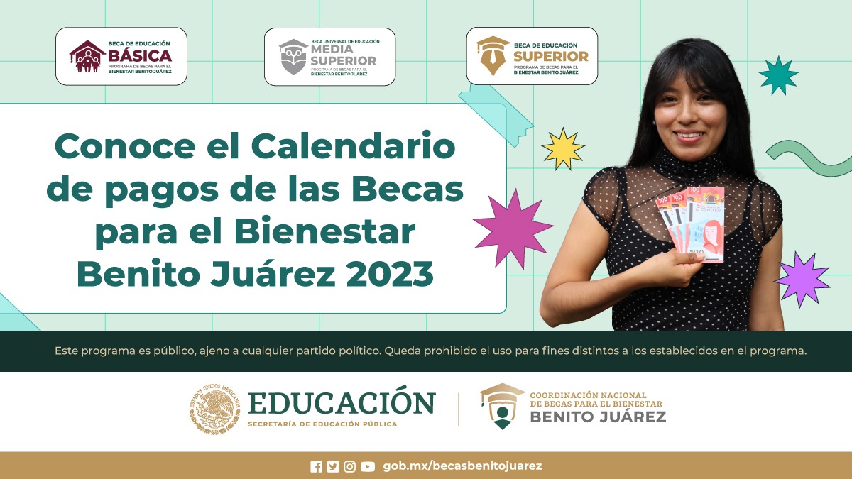 📢 Becaria y becario, esta información te interesa 😀

¡Conoce el Calendario de pagos de las #BecasBenitoJuárez 2023! 🤩🗓

Entra a 👉 bit.ly/CalendarioPago…

☝️ Recuerda que el pago se realiza gradualmente en todo el país.