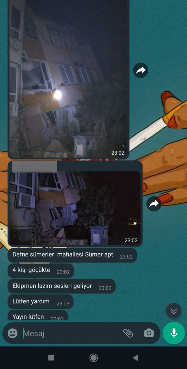 Hatay Defne Sümerler mahallesi sümer apartmanında enkaz altında bekleyen yaralılar var lütfen paylaşır mısınız 
<a href="/ahbap/">Ahbap</a> <a href="/BabalaTv/">BaBaLa TV</a> <a href="/haluklevent/">Haluk Levent ( Ahbap Ekibi )</a> <a href="/OguzhanUgur/">Oğuzhan Uğur</a> @helpiletisim #deprem #hatayyardimbekliyor #sondakikadeprem #HelpTurkey