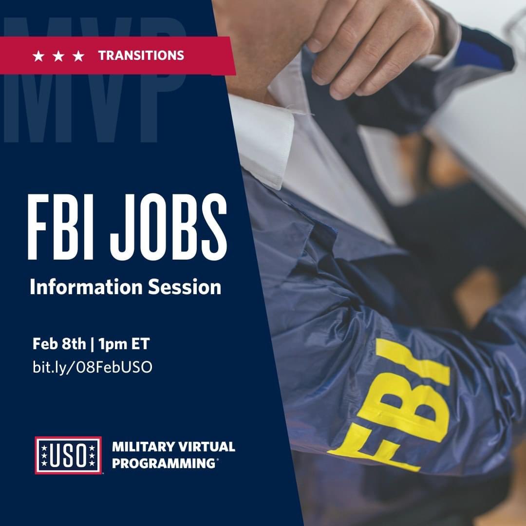 Want to be a part of something big? Look no further! Join the USO and FBI recruiters on February 8th for a virtual FBI jobs information session and start mapping your new career! 

Register here: fal.cn/3vyds

#usotransitions #betheforce