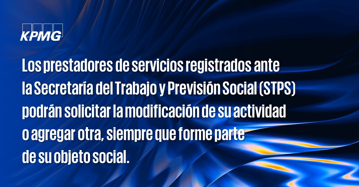 KPMGMEXICO's tweet photo. #FlashKPMG: ¿En qué consiste la actualización para el registro ante el Repse? Conoce los detalles: https://t.co/HQ5QX3iDzP
#FlashLaboral https://t.co/e1bghubtOX