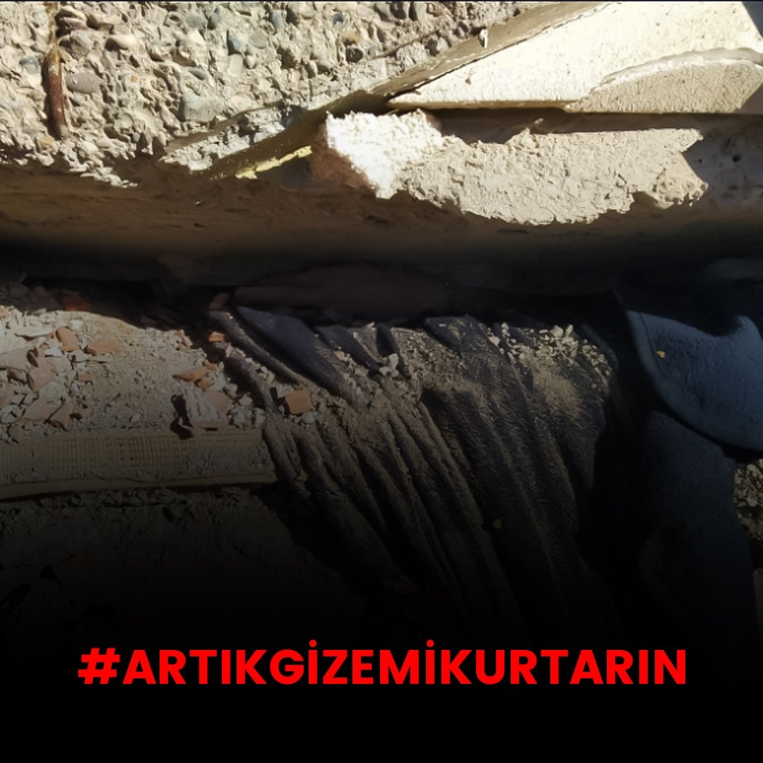 GİZEM'İN SESİ OLALIM! 

Gizem Harmankaya hala enkaz altında. Bölgede vinç, aydınlatma ve arama ekiplerine ihtiyaç var.

Şazibey Mahallesi Ebrar Sitesi K Blok

#artıkgizemikurtarın