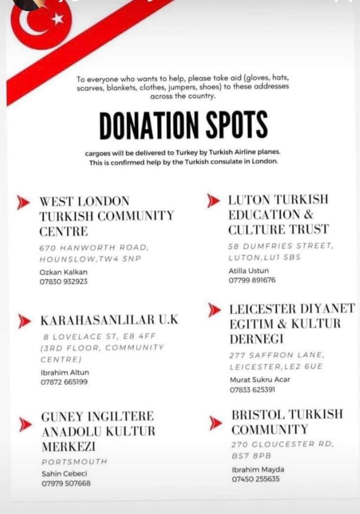 Donations for Turkiye in the UK and London. 🙏 🤲 

#TurkeyEarthquake #Turkiye #donations #SupportTurkey