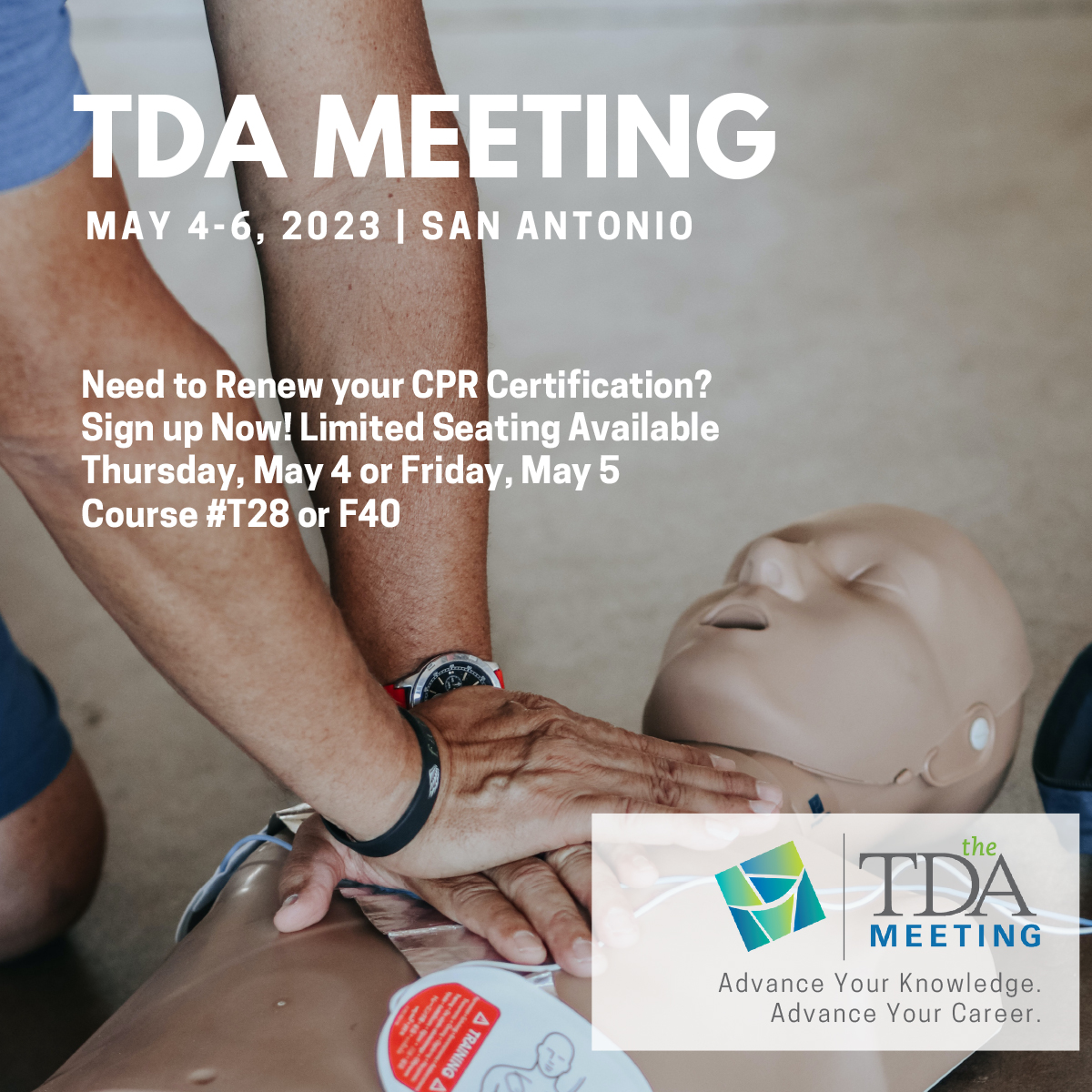Do you need to renew your CPR certification? We're offering two options for CPR renewal on Thursday and Friday.  Sign up today! tdameeting.com/?utm_source=so…