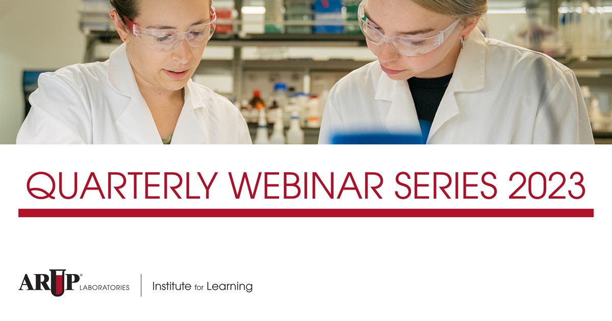 ARUP Laboratories (@aruplabs) on Twitter photo Every quarter we offer live webinar events covering emerging topics in laboratory medicine and industry trends. The webinars are free of charge, offer continuing education credits, and are open to the laboratory industry at large. See this year's lineup: bit.ly/3DKcoh9 Every quarter we offer live webinar events covering emerging topics in laboratory medicine and industry trends. The webinars are free of charge, offer continuing education credits, and are open to the laboratory industry at large. See this year's lineup: bit.ly/3DKcoh9