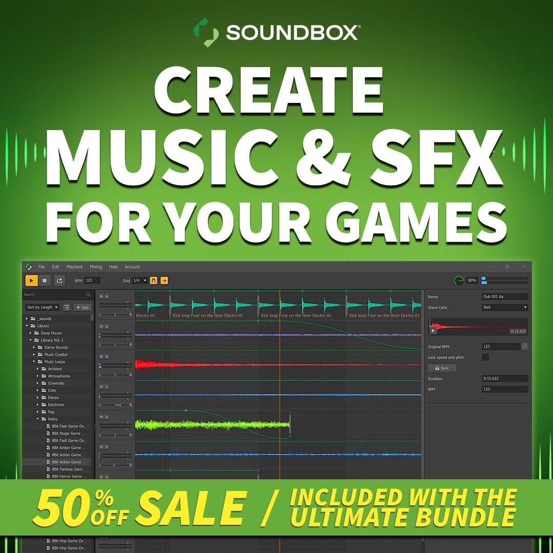 bruinengineer's tweet image. We have some big news to share: Announcing Soundbox!

Soundbox is the easiest tool for game developers who want to create their own music and sound effects. 

Learn more here: bit.ly/3RET9f1

#gamedev #soundbox #audiosoftware #buildbox #gamemusic #videogames #music