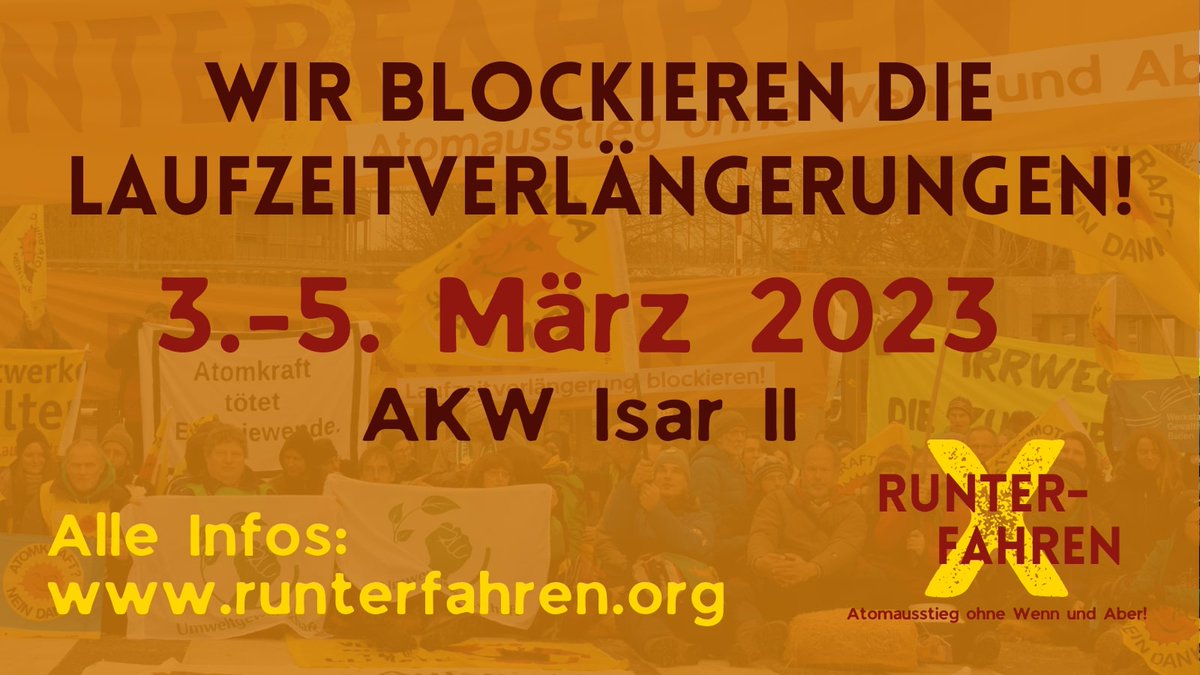 Das geplante Ausstiegsdatum rückt immer näher, doch nicht alle Politiker*innen können gut loslassen. Einer von ihnen ist Markus Söder, der Laufzeitverlängerungen fordert.
Wir sagen: Keinen Tag länger! Deshalb blockieren wir im März das AKW Isar II. 
Seid dabei! 🖐️
#Runterfahren