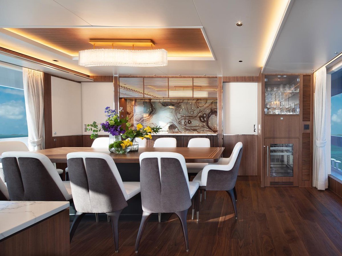 HorizonYachtUSA's tweet photo. A ๐๐๐ tri-deck #FD100 has launched and will soon deliver to her experienced owners. This is the first Horizon yacht build for American clients, who worked closely with the Horizon Yacht USA team to incorporate a design that emphasizes entertainment with family and friends. https://t.co/a8XN0eVh5y