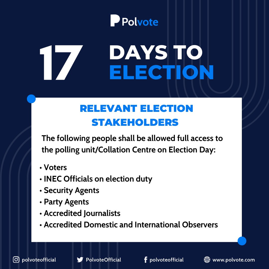 PolvoteOfficial's tweet photo. Voters are the most important stakeholders in an electoral process. Our decision will not only have great impact in Nigeria presently but it will also determine the future of the unborn generations. Get involved!

#2023Elections #ElectionCountdown #Politics #Nigeria #Polvote https://t.co/x2CtNckeRw