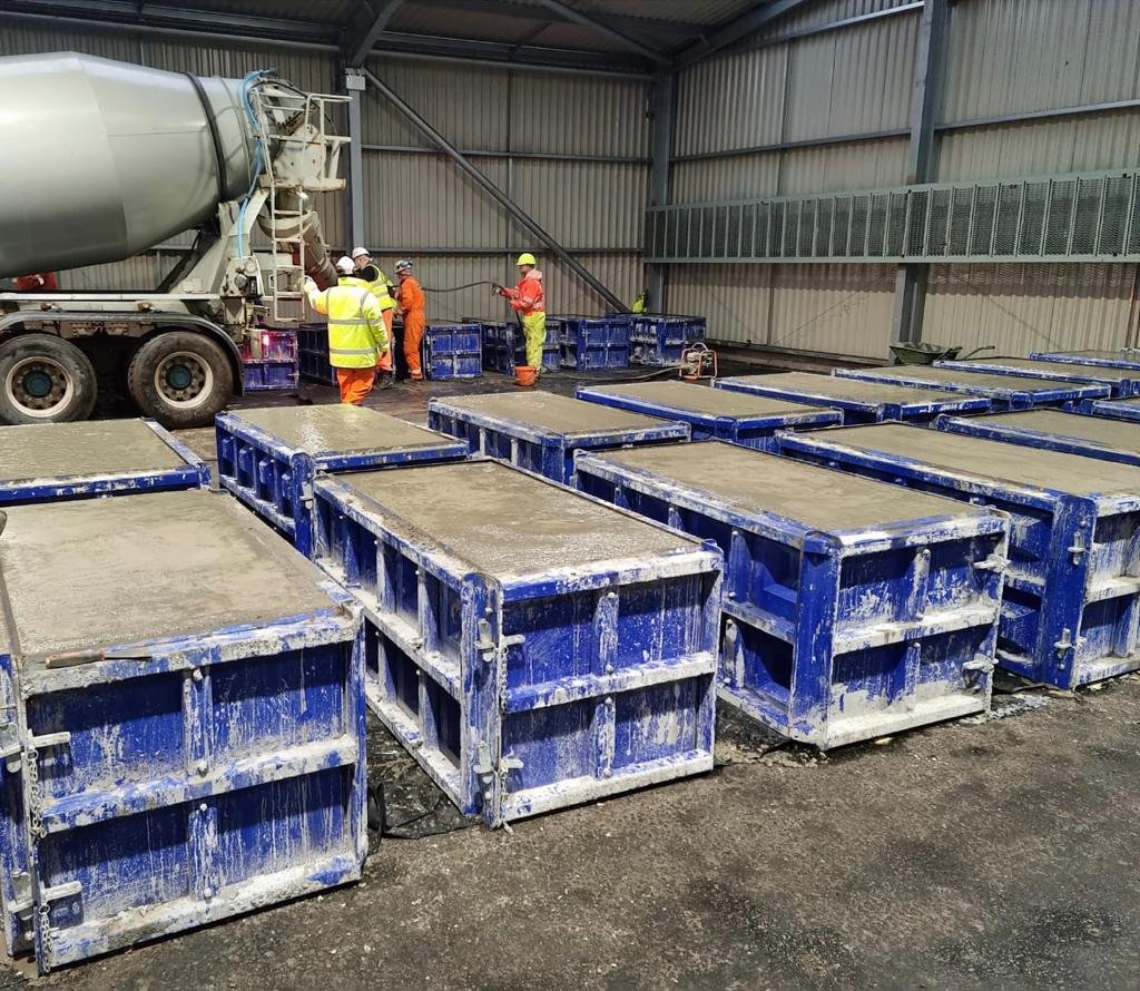 85 of our concrete block moulds are being used on a huge oil rig repair project in Scotland. 3492 concrete blocks have been produced and are being used to create towers to support the jack-up rig’s weight, to allow repair work to be carried out to the steel legs. #blockmoulds