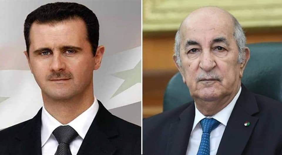 رئيس الجمهورية السيد عبد المجيد تبون، يجري اليوم، مكالمة هاتفية مع أخيه بشار الأسد رئيس الجمهورية العربية السورية الشقيقة.