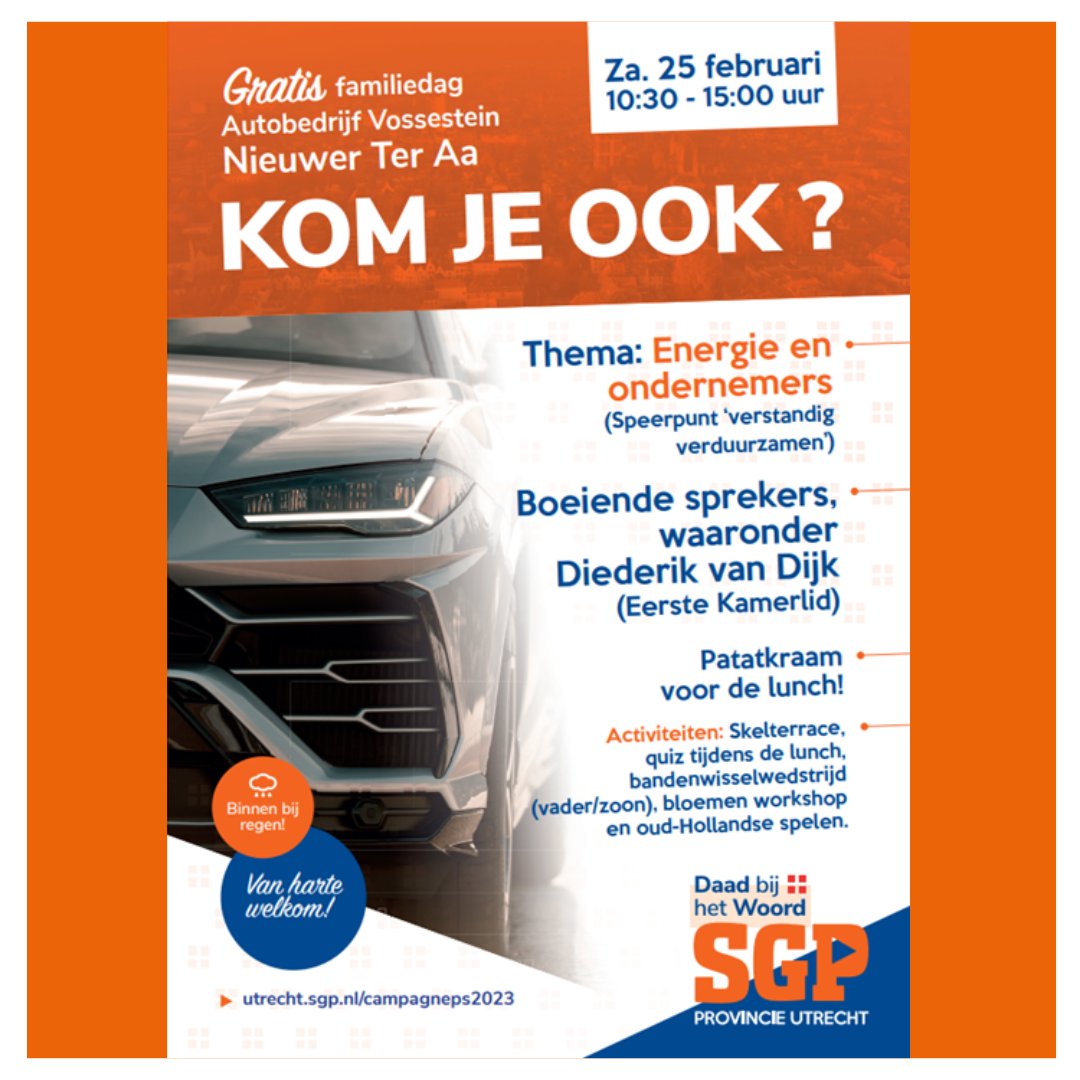 'Verstandig verduurzamen'. Dit is één van de drie speerpunten van de familiedag in Nieuwer ter Aa. Het thema: Ondernemers en energie.

Voeg de Daad bij het woord en wees erbij! Er zij veel leuke activiteiten te doen! Én gratis friet.🍟Wie wil dat nu niet?

utrecht.sgp.nl/campagneps2023…