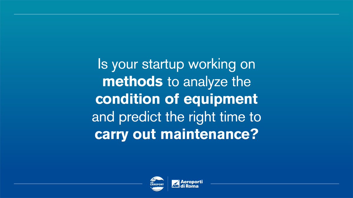 AeroportidiRoma's tweet photo. We are reaching the end of the #call4ideas to select startups working on to predicting maintenance ⚙
The winning startups will work directly with ADR to enhance even more the experience while in FCO! https://t.co/XOdpzbNFxm