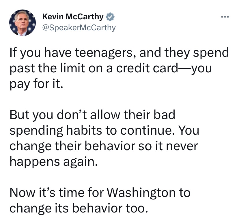 JYSexton's tweet photo. The Republican Playbook is the most predictable thing.

Run up record deficits whenever they’re in power and then spend their time in the minority calling for “fiscal responsibility.”

It’s tired and stupid and reveals that all of their “principles” are just cudgels for power. https://t.co/3r3sWS1gNt