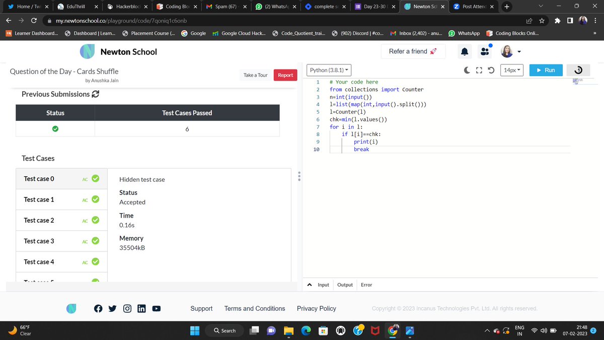 annu_technical's tweet photo. Today I have solved Cards Shuffle using #Python
#Day23 of #30daysofcode 
@everydaycoders

#community #coding #programming #competitiveprogramming #codingchallenge #dsa #bubbleupcommunity https://t.co/19FVS2klld
