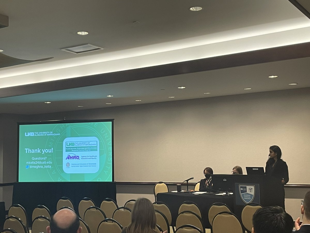 Look out #GenSurgMatch2024 ! <a href="/meghna_katta/">Meghna Katta</a> is a rising star in academic surgery! 🌟Another podium presentation about increasing access to effective TeleHealth. 📲🖥️📥

<a href="/DChu80/">Daniel I-Hsin Chu | 朱以信</a> <a href="/shao_connie/">Connie Shao | 邵爱华</a> <a href="/UABSurgery/">UAB Surgery</a> #UABatASC2023