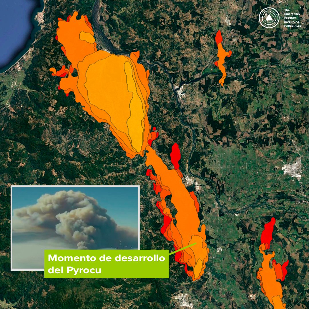 emerprogram's tweet photo. El evento extremo  de #IncendiosForestales  que continúa viviendo #Chile , durante solo el fin de semana arrasó más de 200.000 ha. Hablamos de incendios influenciados por el viento seco y cálido proveniente del sur-este, con efecto #Foehn, pero también con momentos #convectivos. https://t.co/dHalFbdle9