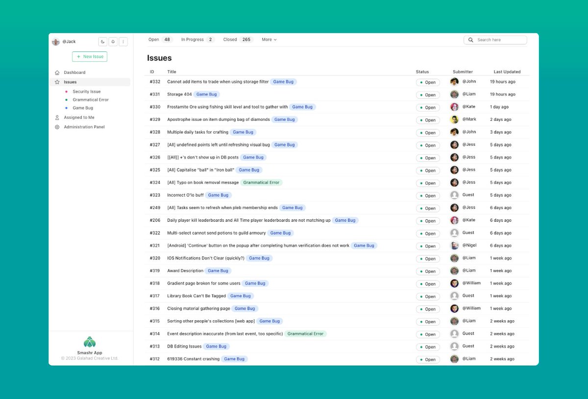 We are pleased to announce the release of our newest product: Smashr. An elegant, no-frills, no-fuss issue tracking tool for your software or application.

Check it out at smashr.app

Use promo code "WELCOME50" for 50% OFF your first subscription purchase!