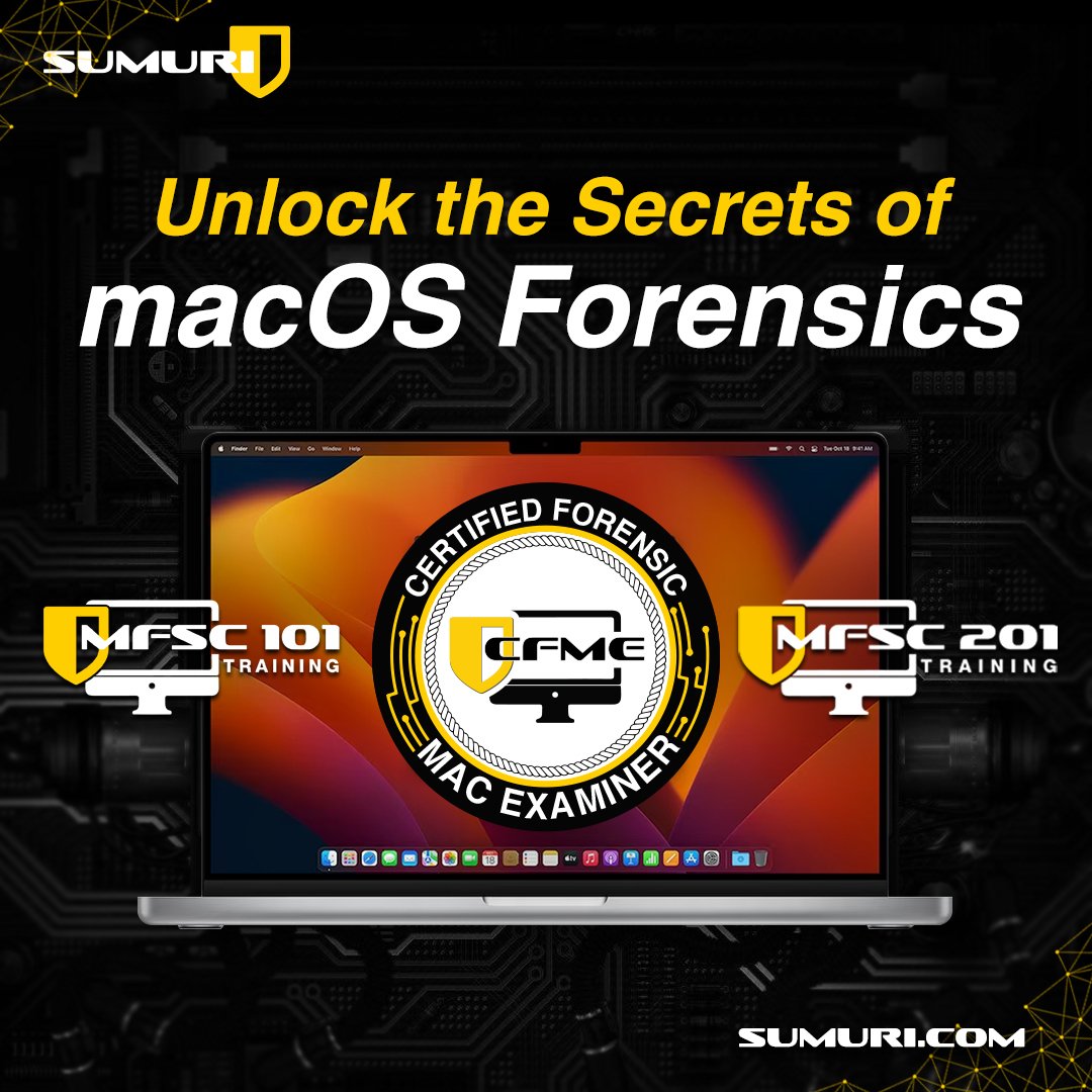 SUMURIForensics's tweet image. Our Mac Forensics courses provide a comprehensive range of topics that cover the fundamentals and advanced concepts related to analyzing Mac computers.

Find out more &amp;gt;&amp;gt; sumuri.com/mac-training/

#SUMURITraining #mactraining #CFME #maccertification #macexaminer