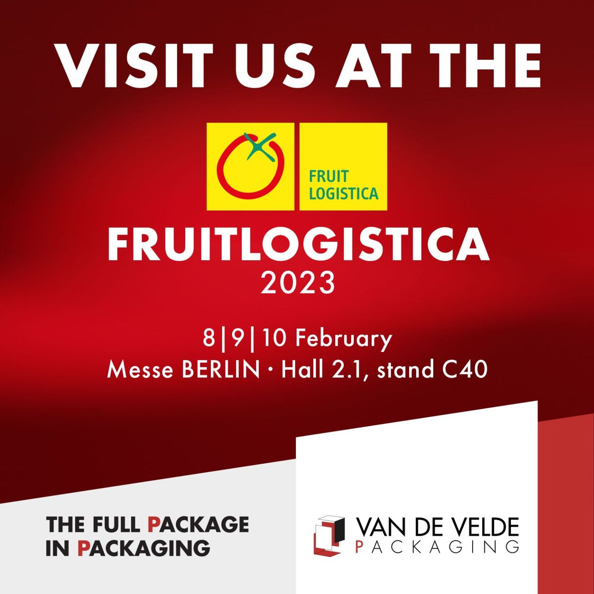 Deze week staan wij op Fruit Logistica met een stand vol innovatieve verpakkingsoplossingen. Mis het niet en bezoek ons: Berlin Messe, Hall 2.1, stand C40.  

#fruitlogistica #vandeveldepackaging #berlijn #agf #verpakkingen #verpakkingssystemen #fullservice #business