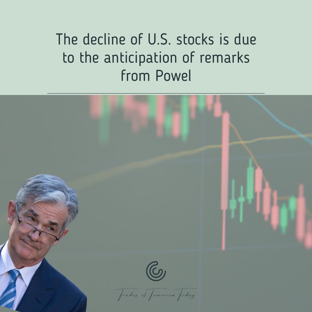 US stocks are down ahead of Fed Chair Powell's comments today. Investors eagerly await his answers to gauge the Fed's next move on interest rates. #StockMarket #FedMeeting #InterestRates
