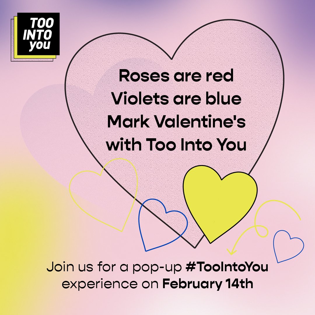 💘Just in time for Valentine's 💘
Join <a href="/Womens_Aid/">Women's Aid Ireland</a> for a very special launch of our #TooIntoYou campaign. 
Where: 2 Henry Street, Dublin 1. 
When: Drop in anytime between 10.30am-6pm, 14th February.
Free to attend 🥰