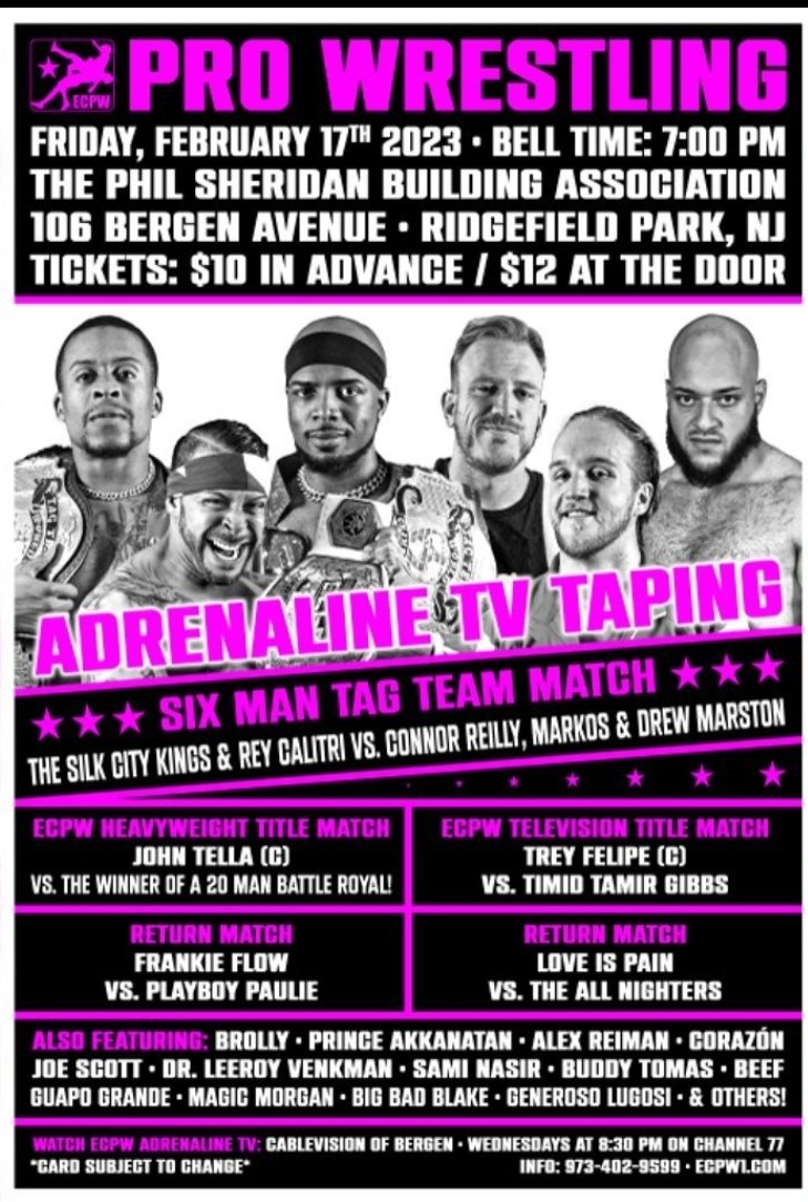 The next ECPW TV Taping in Ridgefield Park! Vengeance is in the Air Feb 17th!