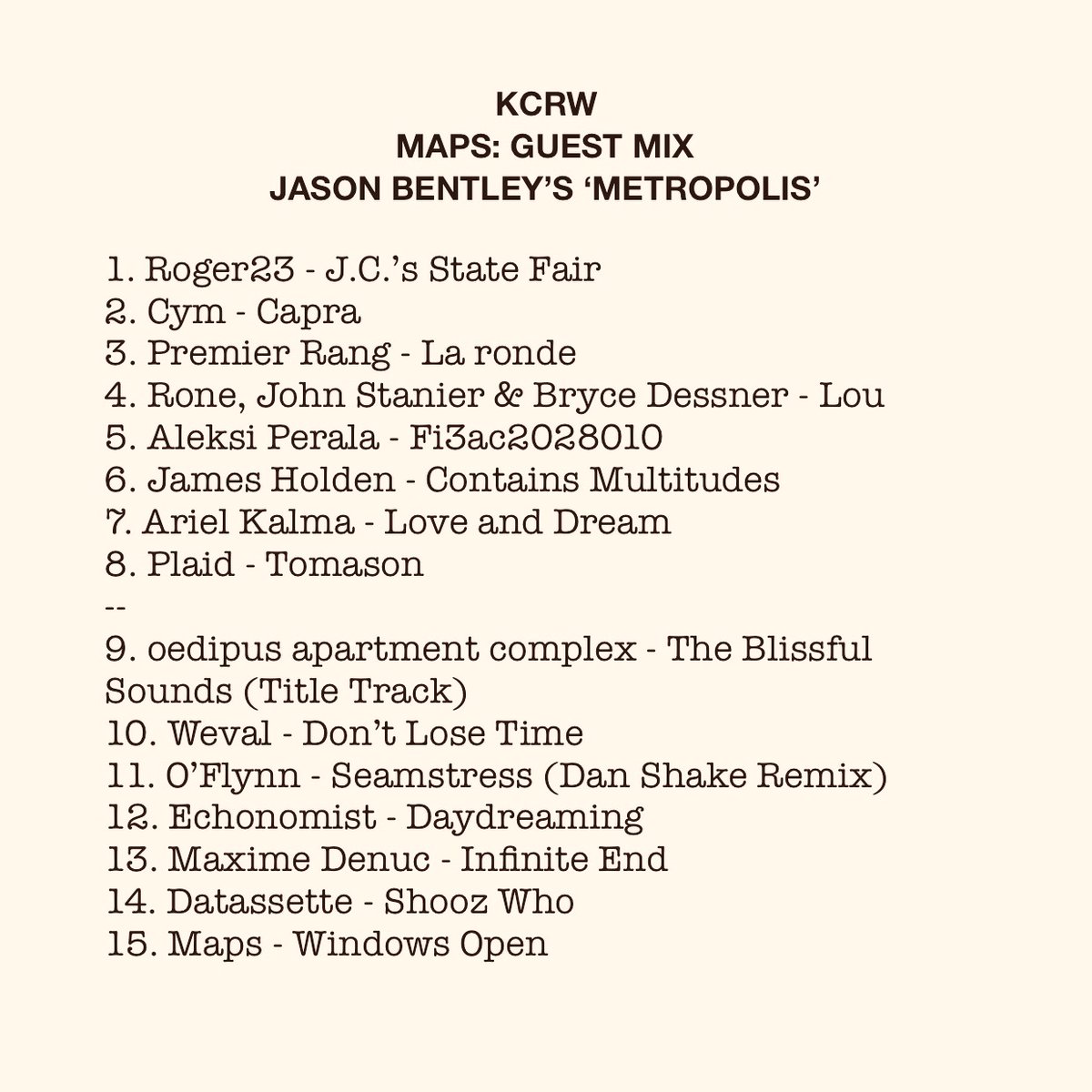 Maps (@thisismaps) on Twitter photo You can catch my Guest DJ Mix now up on <a href="/kcrw/">KCRW</a> ! Play it loud! 🎶🎶🎶
It’s part of a great electronic music show called ‘Metropolis’ with the brilliant <a href="/jason_bentley/">Jason Bentley</a>
LINK HERE: kcrw.com/music/shows/me…
<a href="/MuteUSA/">MuteUSA</a> <a href="/MuteUK/">Mute</a> <a href="/MonAmieRecords/">Mona aka Mon Amie</a> You can catch my Guest DJ Mix now up on <a href="/kcrw/">KCRW</a> ! Play it loud! 🎶🎶🎶
It’s part of a great electronic music show called ‘Metropolis’ with the brilliant <a href="/jason_bentley/">Jason Bentley</a>
LINK HERE: kcrw.com/music/shows/me…
<a href="/MuteUSA/">MuteUSA</a> <a href="/MuteUK/">Mute</a> <a href="/MonAmieRecords/">Mona aka Mon Amie</a>