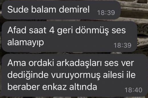 selin (@freesiiya) on Twitter photo ‼️‼️ ACİL YAYALIM ‼️‼️‼️‼️
İSLAHİYE/GAZİANTEP
SUDE BALAM DEMİREL AİLESİ İLE BERABER ENKAZDA
#Gaziantep #deprem <a href="/haluklevent/">Haluk Levent ( Ahbap Ekibi )</a> <a href="/OguzhanUgur/">Oğuzhan Uğur</a> ‼️‼️ ACİL YAYALIM ‼️‼️‼️‼️
İSLAHİYE/GAZİANTEP
SUDE BALAM DEMİREL AİLESİ İLE BERABER ENKAZDA
#Gaziantep #deprem <a href="/haluklevent/">Haluk Levent ( Ahbap Ekibi )</a> <a href="/OguzhanUgur/">Oğuzhan Uğur</a>