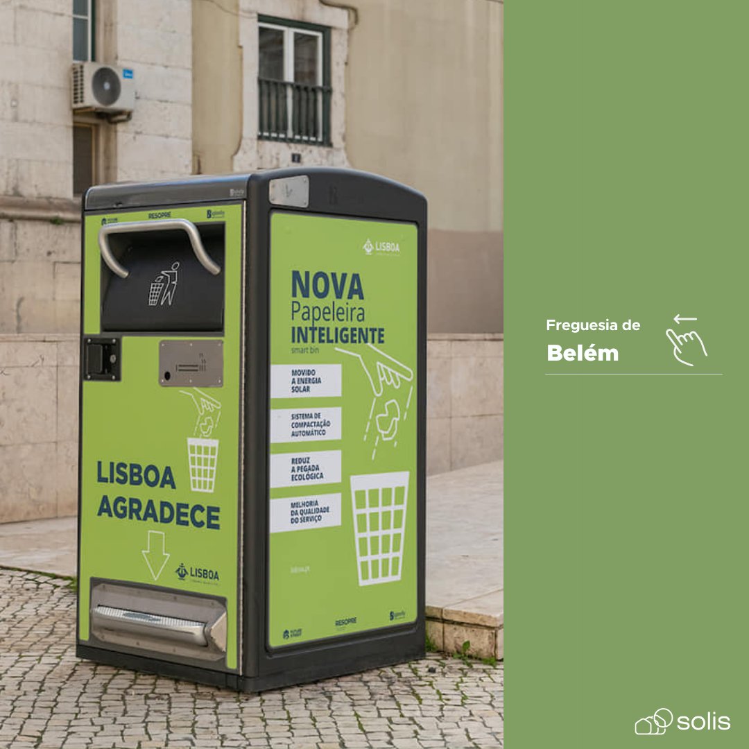 solis_lisboa's tweet photo. Mais sustentáveis e eficientes, a @CamaraLisboa  introduziu o mês passado, nas ruas da cidade, 40  papeleiras com uma capacidade entre 6 a 20 vezes superior às tradicionais 📰Já viu alguma? Partilhe na sua story com #papeleirasolar e @solis.lisboa 👇
#papeleirasinteligentes https://t.co/dkwqZskKyc