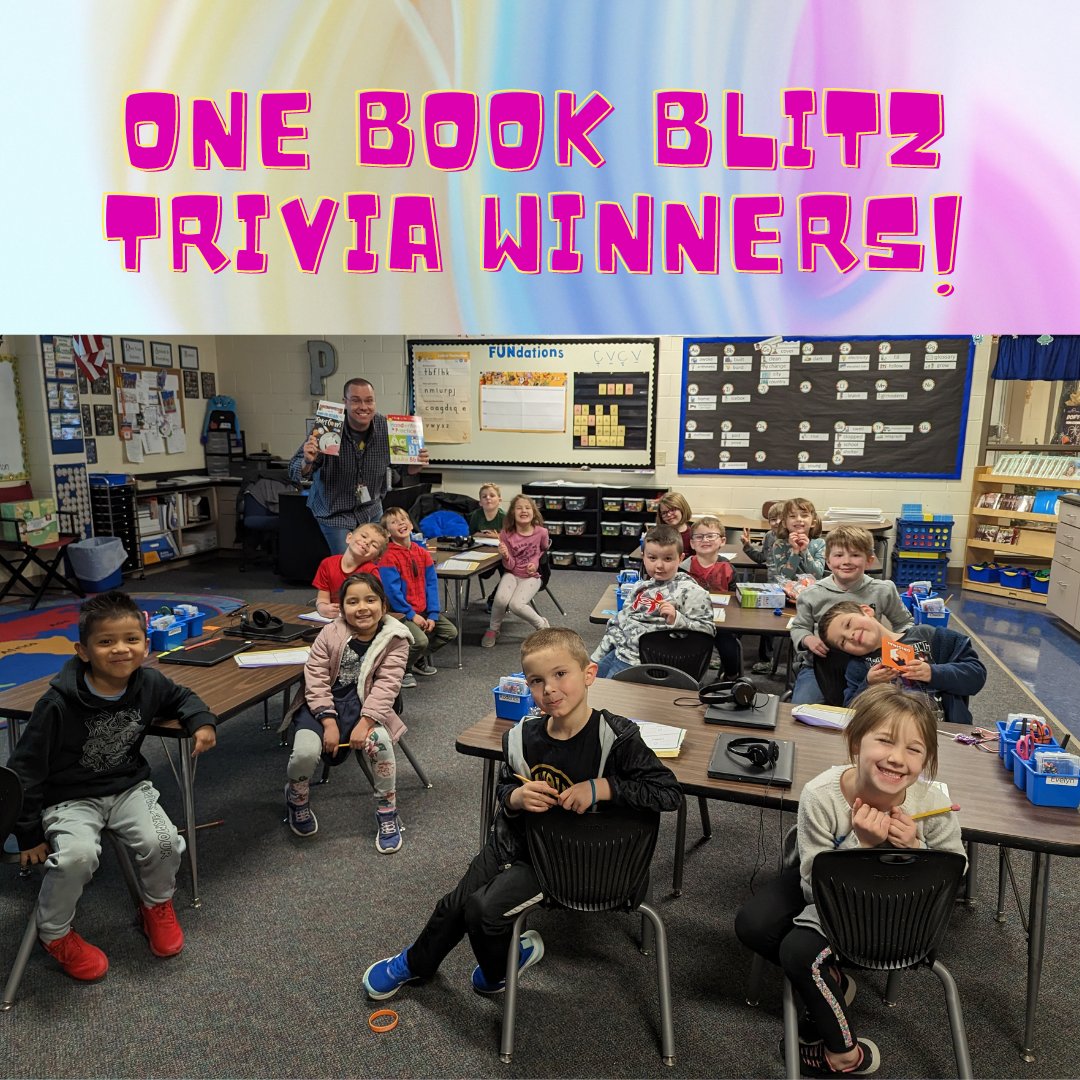 EESRavensLib's tweet photo. Trey from Mrs. Johnson's class & Mr. Palmer's class are today's #OneBookBlitz trivia winners! Be sure to read Chapter 8 tonight for your chance to win a book fair gift certificate & a book, #eesreaders! Listen to a read aloud at the link on https://t.co/CUqmvvF26K https://t.co/mSkmYpR5O6