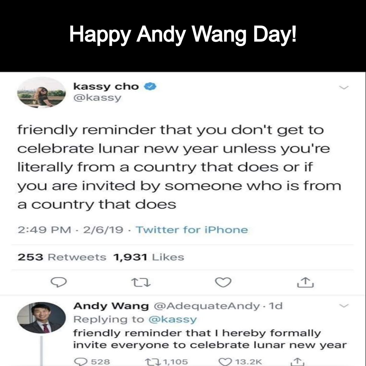 BrianMiWatson's tweet photo. This is a friendly reminder that Andy was so gracious in inviting everyone to participate in the Lunar New Year, even though @kassy didn't think we had permission. I believe the invitation is a standing invite for every year after. https://t.co/DvrTmsQihP