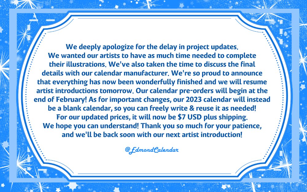 EdmondCalendar's tweet photo. 💙2/8/2023 UPDATE💙
JP, KR, & CN translation of this will be posted below. Please wait until then!
#SexyEdmondCalendar #EdmondFanProject https://t.co/FSQBf1ANwX