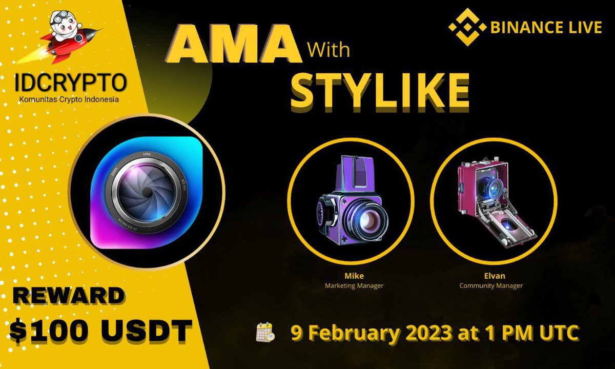 idcryp_to's tweet photo. We are pleased to announce our LIVE AMA on BINANCE with Stylike on 9 February 2023 at 1pm UTC

Venue: https://t.co/fGTBL0qkBx
Reward: $100 USDT

 Task
Follow @stylike_io &amp; @idcryp_to
Join https://t.co/j8cKuM2Niv

Like Retweet &amp; Submit question👇 (Max 3 questions) https://t.co/rajBtmuPqN