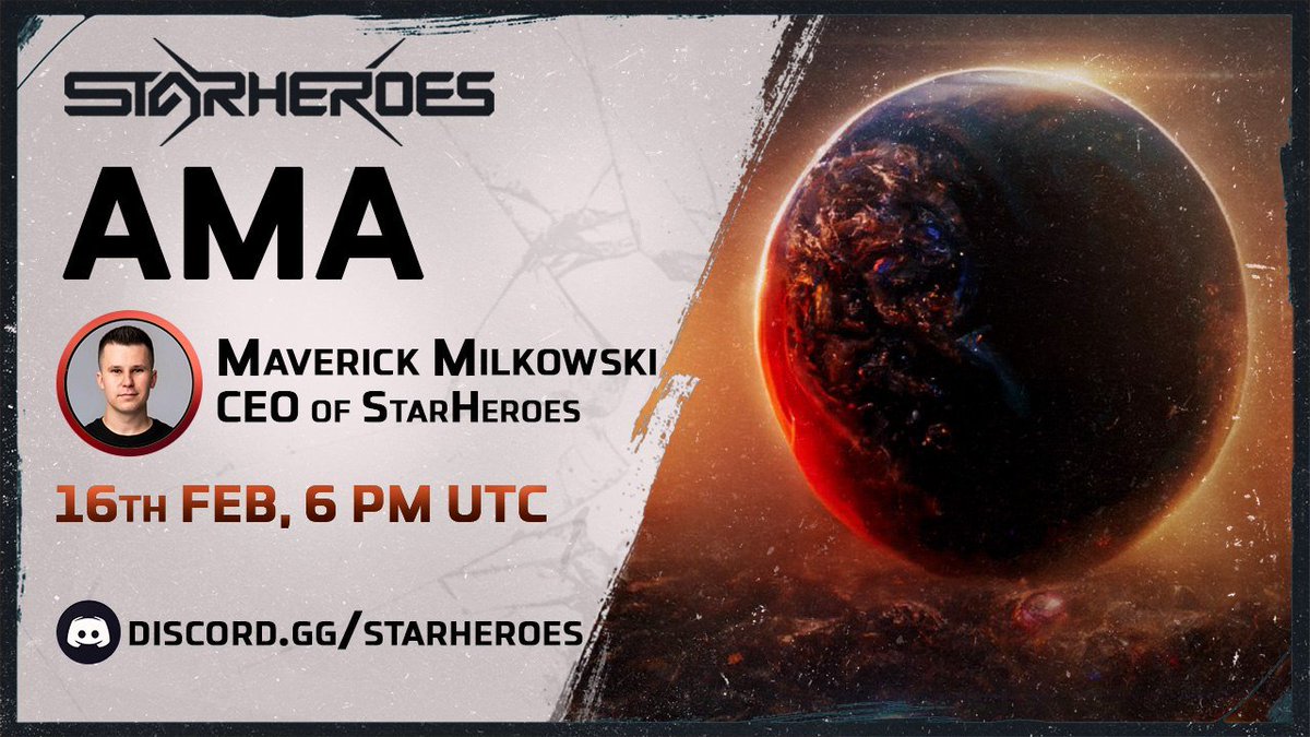 📣AMA with our CEO is around the corner!📣

Details told by the captain of the ship himself is not something very common, but we'll create this opportunity to ask Maverick Milkowski anything soon.🔥

16th February, 6 PM UTC⏰

Join here
discord.gg/starheroes 

#WeAreStarHeroes