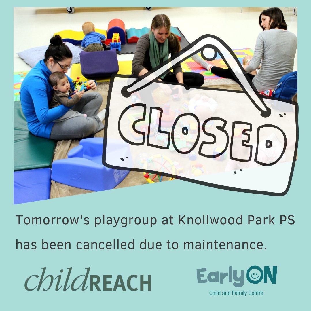 Our Wednesday morning playgroup at Knollwood Park PS has been CANCELLED due to maintenance. We hope to return next week! 

For other playgroups to attend, please visit familyinfo.ca/en/Calendar!