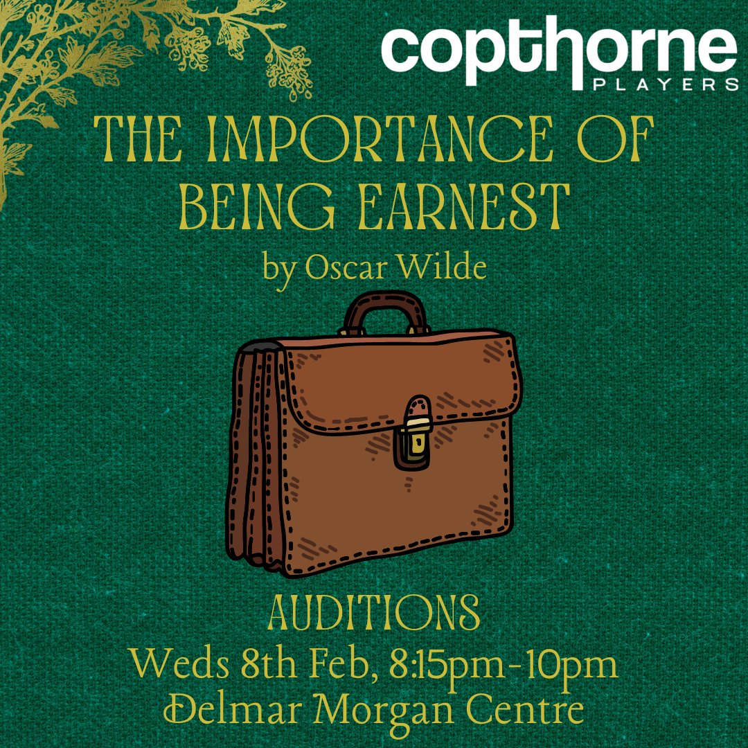 CopthornePlayer's tweet image. Fancy getting involved in our next production? Auditions *TOMORROW NIGHT* for The Importance of Being Earnest! Check out the Facebook event for more info: fb.me/e/42OJgguqc