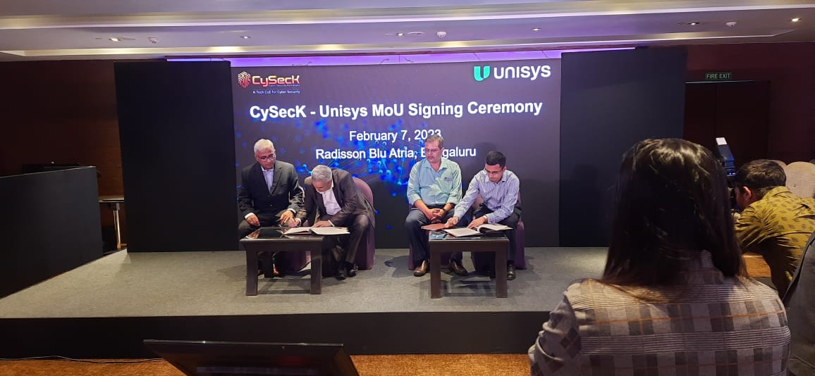 CySecKCoE's tweet photo. @CySecKCoE is super excited to share the news of the MoU signed with @unisys India on February 7, 2023.
This #partnership aims to bring together the expertise of #CySecK and #Unisys towards expanding the frequency and #diversity of #contributions to areas in #cybersecurity. https://t.co/ChPEKDVO20