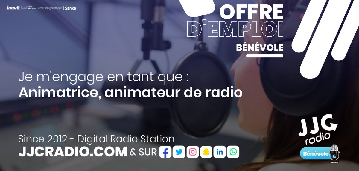On recrute des Animatrices et Animateurs de radio
tente ta chance maintenant ici :
jjcradio.com/jobs

✉️ rh.jjcradio@gmail.com jjcradio.com/jobs