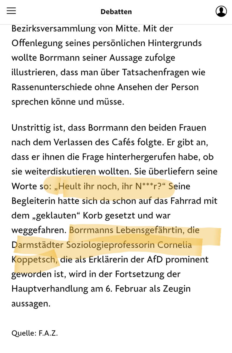 Ich glaube, mein Kopf ist gerade kurz explodiert. Koppetsch hat nicht nur heftig plagiiert, sie ist auch mit nem AfD-Heini zusammen, der eine Frau verprügelt und gebissen hat, weil er auf dem N-Wort besteht???

Die Geschichte ist so wild, unfassbar...

faz.net/aktuell/feuill…