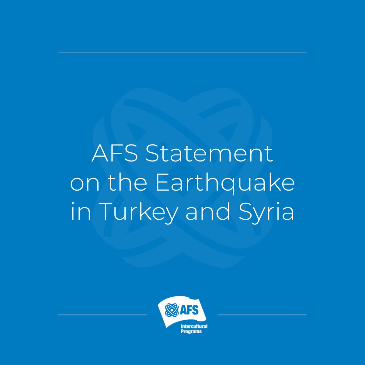 The news of the earthquake in Turkey and Syria are tragic and devastating. <a href="/AFSTurkiye/">AFS Türkiye</a> has confirmed that all of our hosted participants and their host families throughout Turkey are safe. Our condolences go out to everyone affected by this disaster. 

afs.org/2023/02/07/afs…