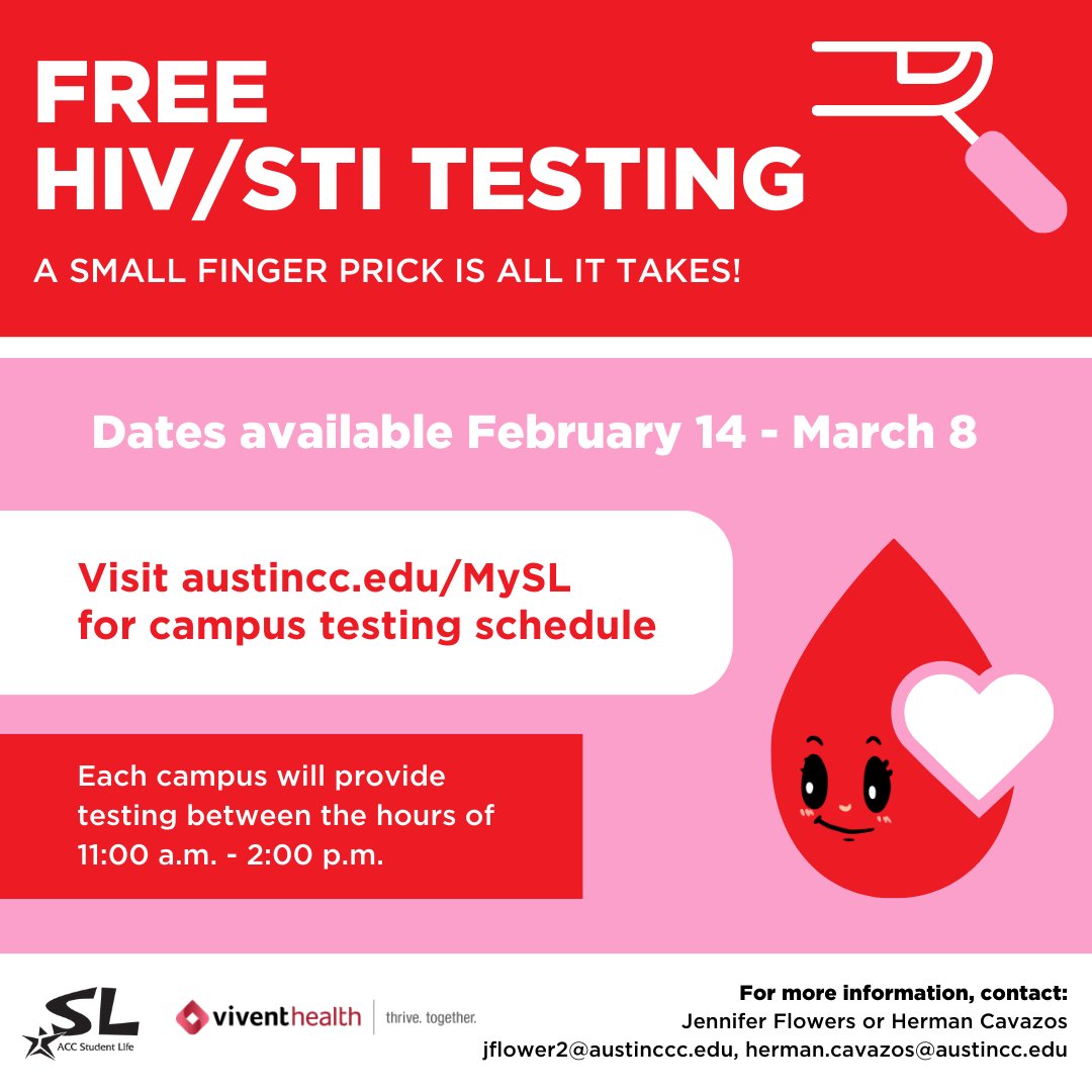accTLED's tweet image. A small finger prick is all it takes! 🤏

Student Life and Vivent Health are bringing students, faculty &amp;amp; Staff FREE HIV/STI testing. 

The mobile unit conducts confidential &amp;amp; discreet testing, counseling, referrals &amp;amp; sexual health information.
#accdistrict #acc #freetesting