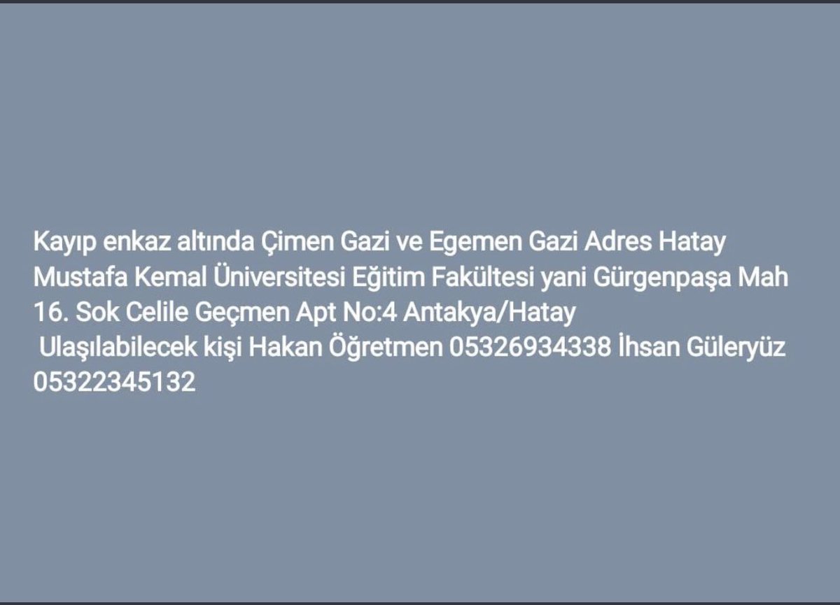 #ACİL #EnkazAltında #AFADhatay #deprem #afad 

HATAY. Teyitlidir. Enkazda bekleyenler var!