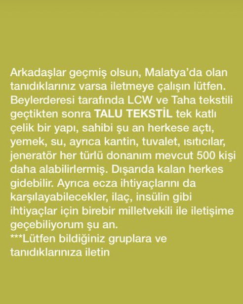 pivotdokuz's tweet photo. TALU TEKSTİL DEPREMZEDELERİ AĞIRLIYOR ACİL YAYALIM https://t.co/ydxdd85G9T
