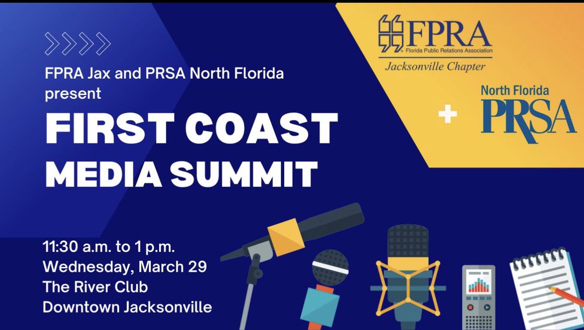 Mark your calendars for Wednesday, March 29! Meet with local journalists, editors and assignment reporters from the First Coast. lnkd.in/eVNZ4Yuj

$40 for members, and $50 for non-members before March 18. 

#FPRA #FPRAJax #PRSA #NFPRSA #PRSASunshineDistrict #ILoveJax