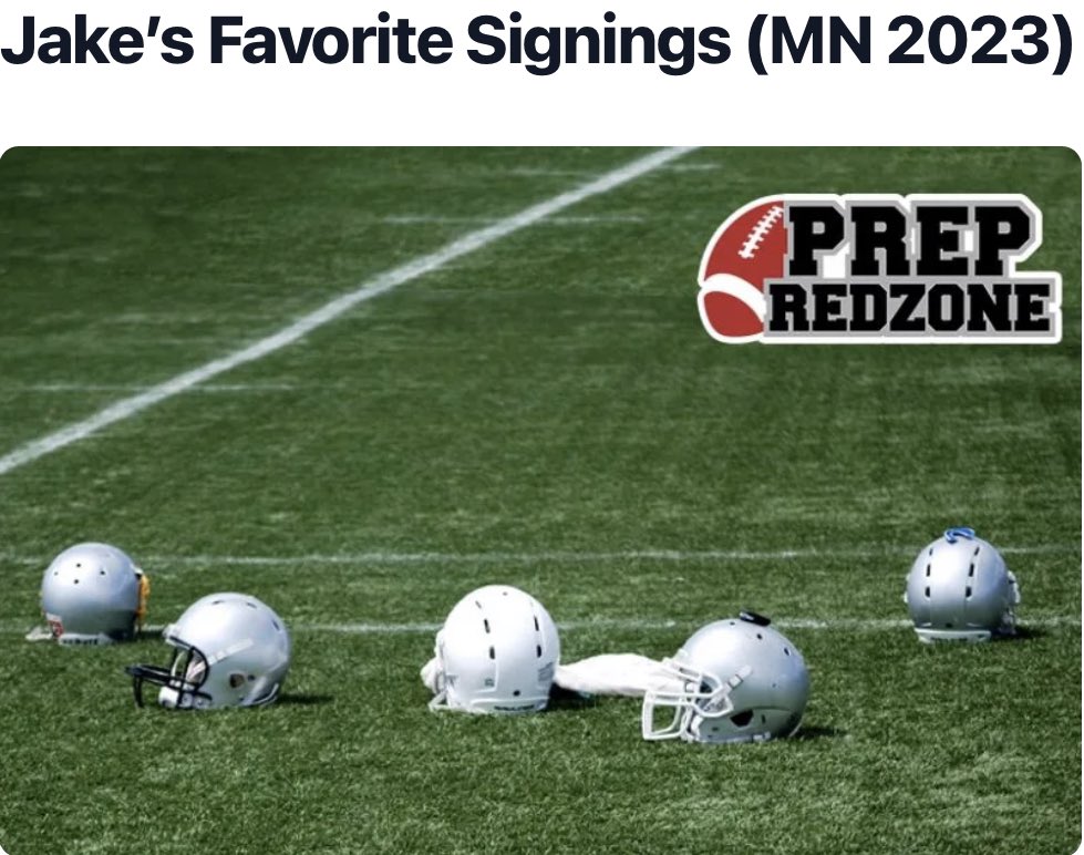 jdevans1134's tweet photo. Finishing off the 2023 recruiting class with my Favorite Signings from @PrepRedzoneMN 
https://t.co/Sd5bvvQLXl @NWahlScouting @OJW_Scouting @itsgregschafer https://t.co/iDBG5e6goq