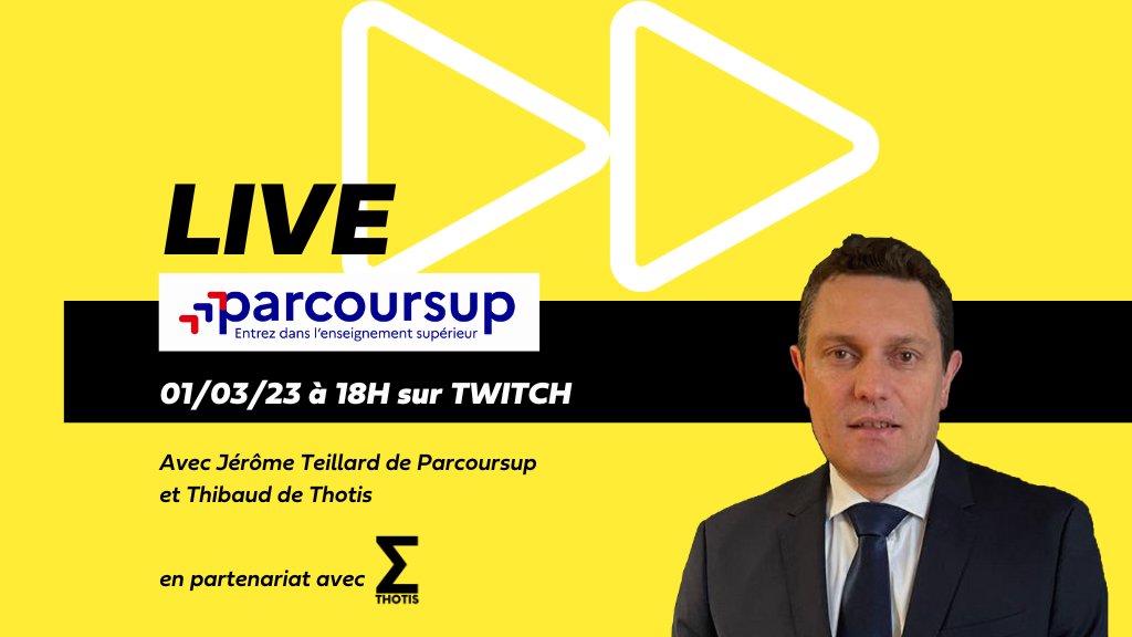 hellocharly_'s tweet photo. 🔔Le mercredi 1er mars à 18h, nous recevons Jérôme Teillard, chef de projet @parcoursup_info, et @thibarnlt, co-fondateur de @thotismedia, sur notre chaîne Twitch. 

👉Au programme : décryptage de la phase des voeux et conseils pour faire ses choix. https://t.co/JPKCFBwItM